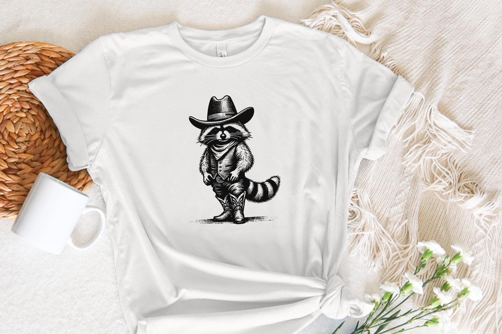 Western Raccoon PNG, Vintage Distressed Animal Lover Designs - 300 DPI