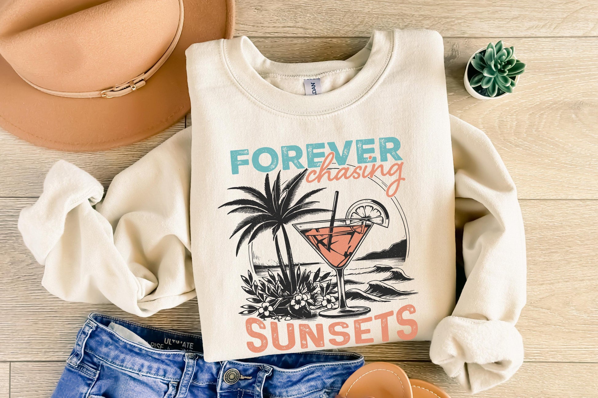 Forever Chasing Sunsets SVG & PNG, Retro Summer Beach Designs - 300 DPI
