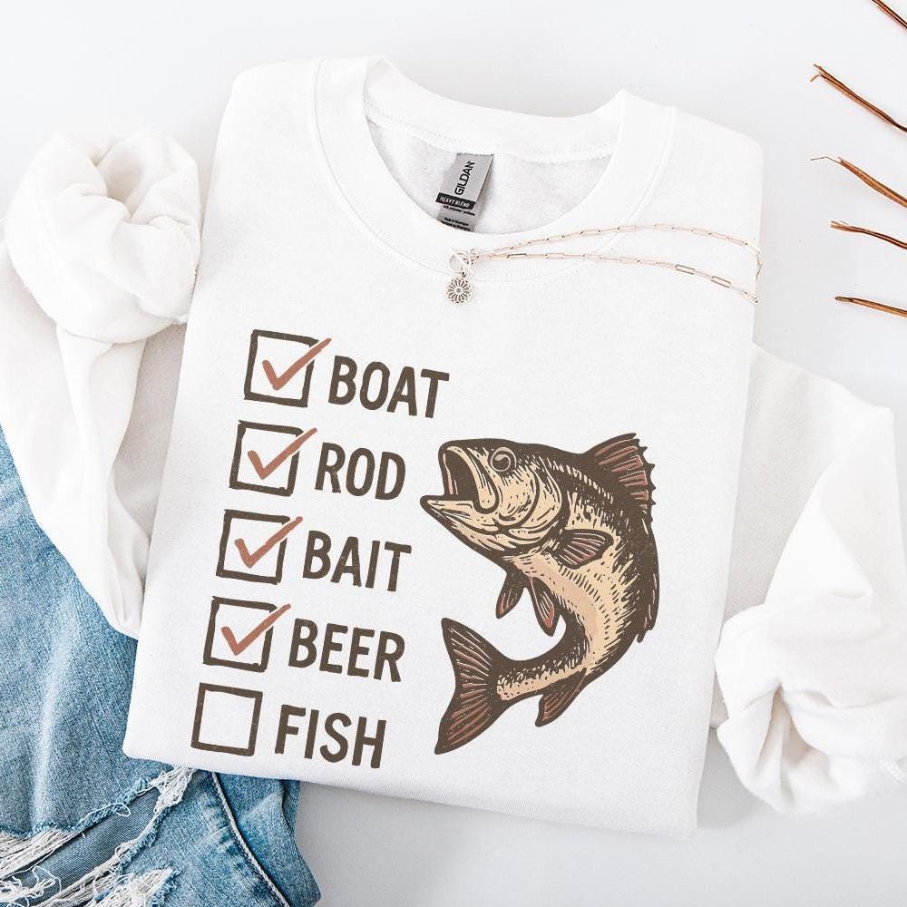 Boat Rod Bait Beer Fish PNG, Funny Fishing Checklist Design - 300 DPI