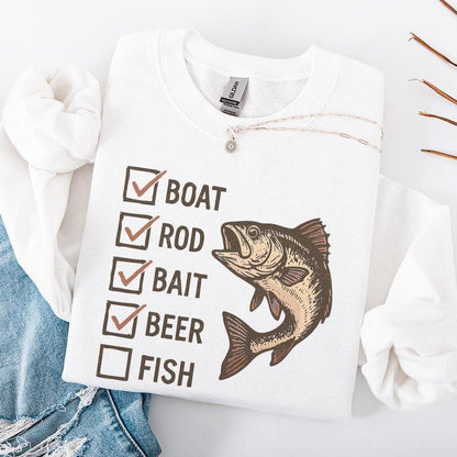 Boat Rod Bait Beer Fish PNG, Funny Fishing Checklist Design - 300 DPI