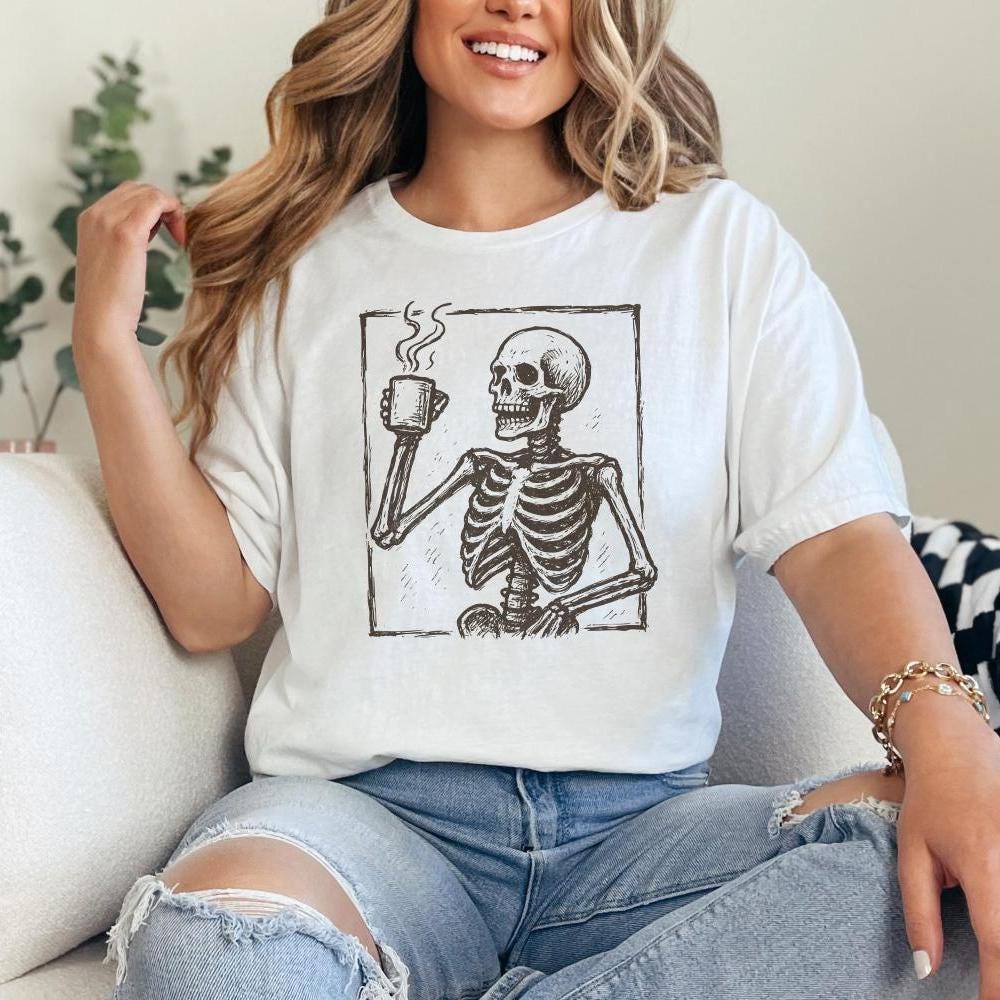 Skeleton Coffee PNG, Funny Coffee Lover Shirt - 300 DPI Design for T-Shirt