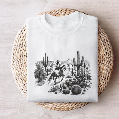 Vintage Cowboy in Desert Illustration, Retro Western Cowboy - 300 DPI