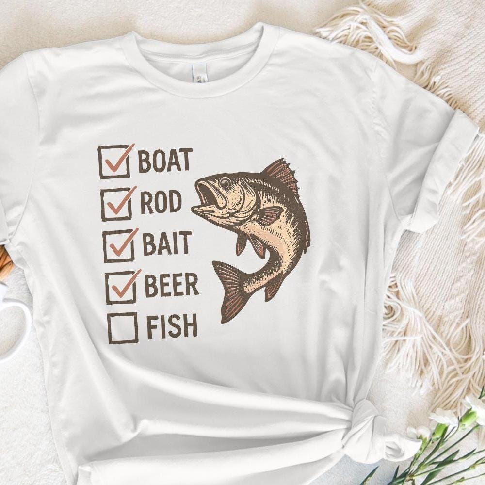 Boat Rod Bait Beer Fish PNG, Funny Fishing Checklist Design - 300 DPI