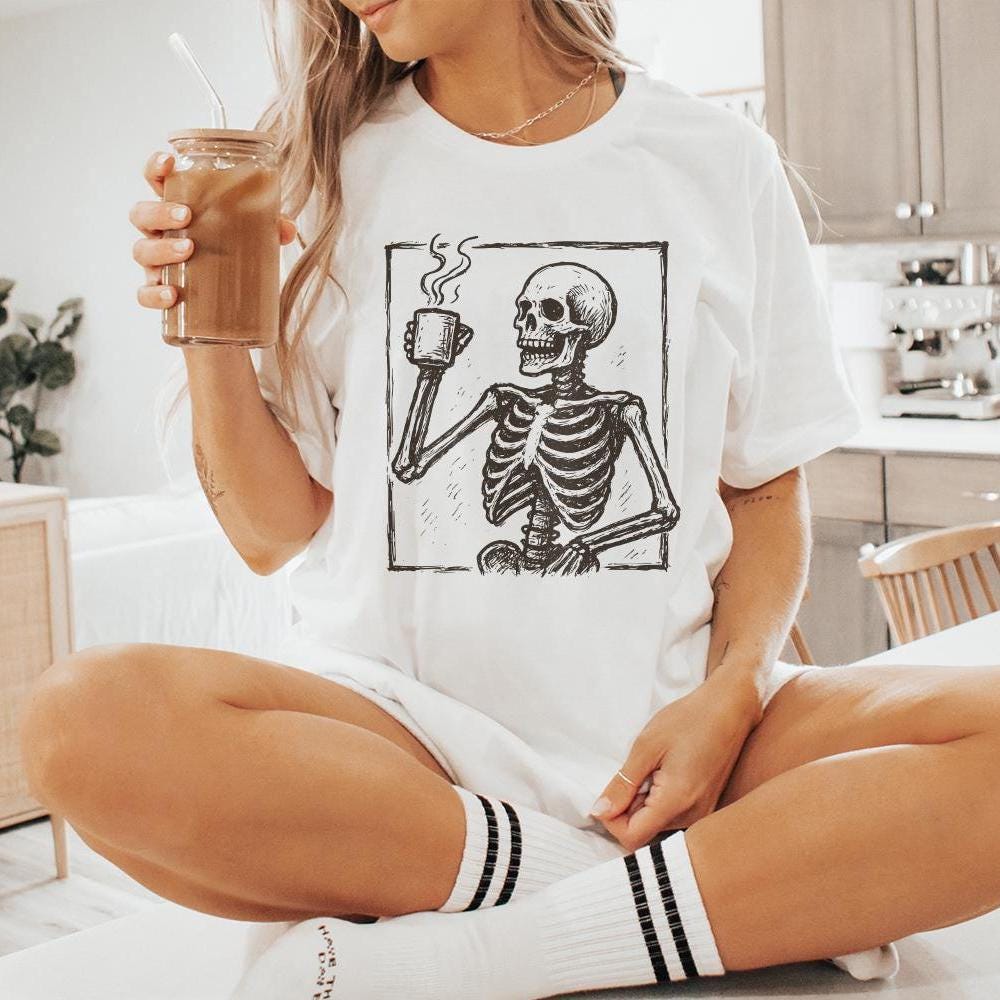 Skeleton Coffee PNG, Funny Coffee Lover Shirt - 300 DPI Design for T-Shirt
