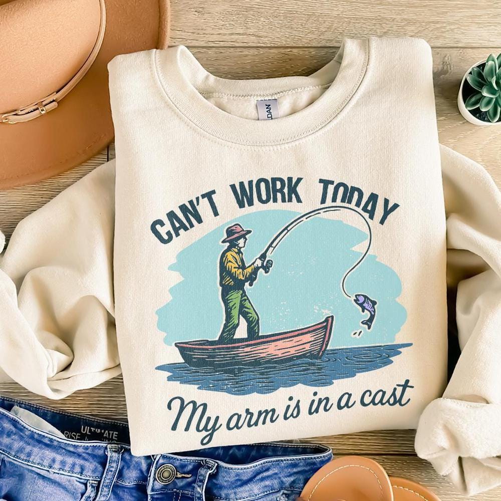Can’t Work Today My Arm Is In A Cast PNG, Funny Fishing Shirt PNG - 300