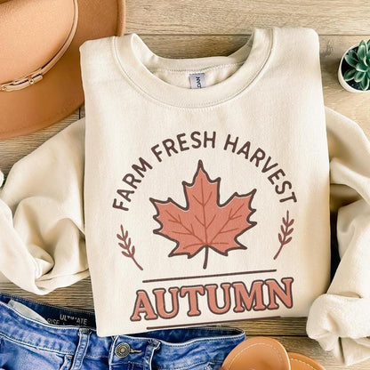 Farm Fresh Harvest Autumn PNG, Fall Maple Leaf Shirt Design - 300 DPI