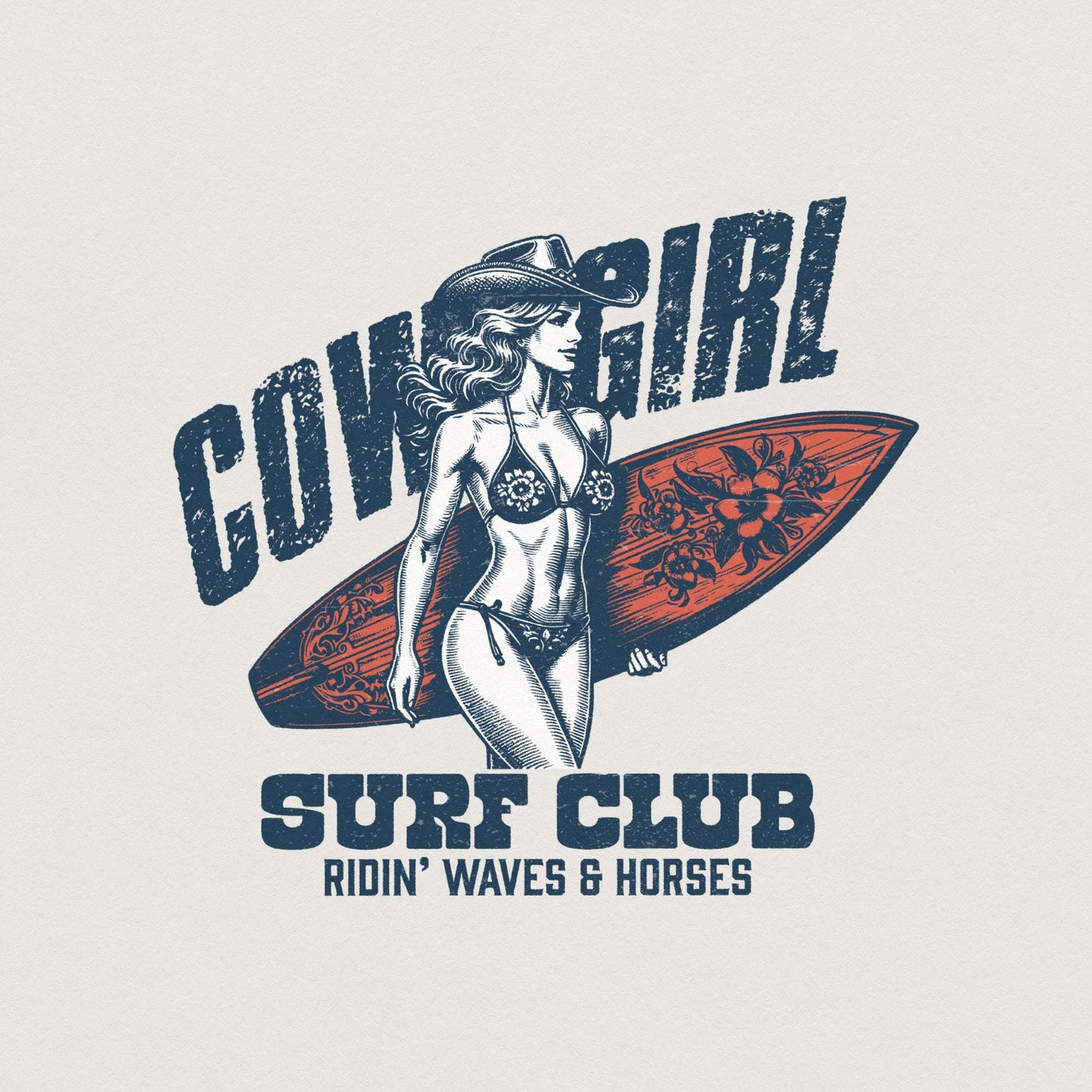 Cowgirl Surf Club PNG, Coastal Western Shirt Design - 300 DPI Design for