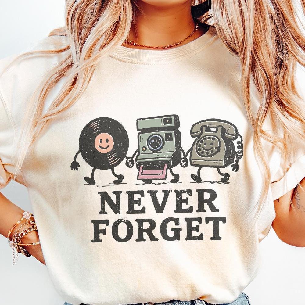 Never Forget PNG, Retro Vinyl Camera Phone Printable - 300 DPI Design for