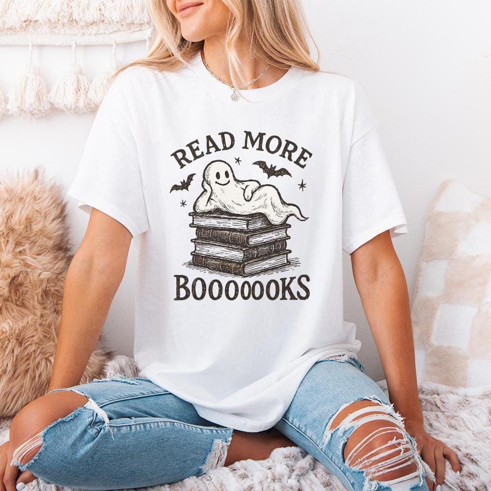 Read More Booooks PNG, Cute Ghost Reading Shirt - 300 DPI Design for