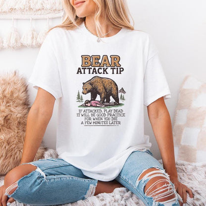 Bear Attack Tip PNG, If Attacked Play Dead - 300 DPI Design for T-Shirt