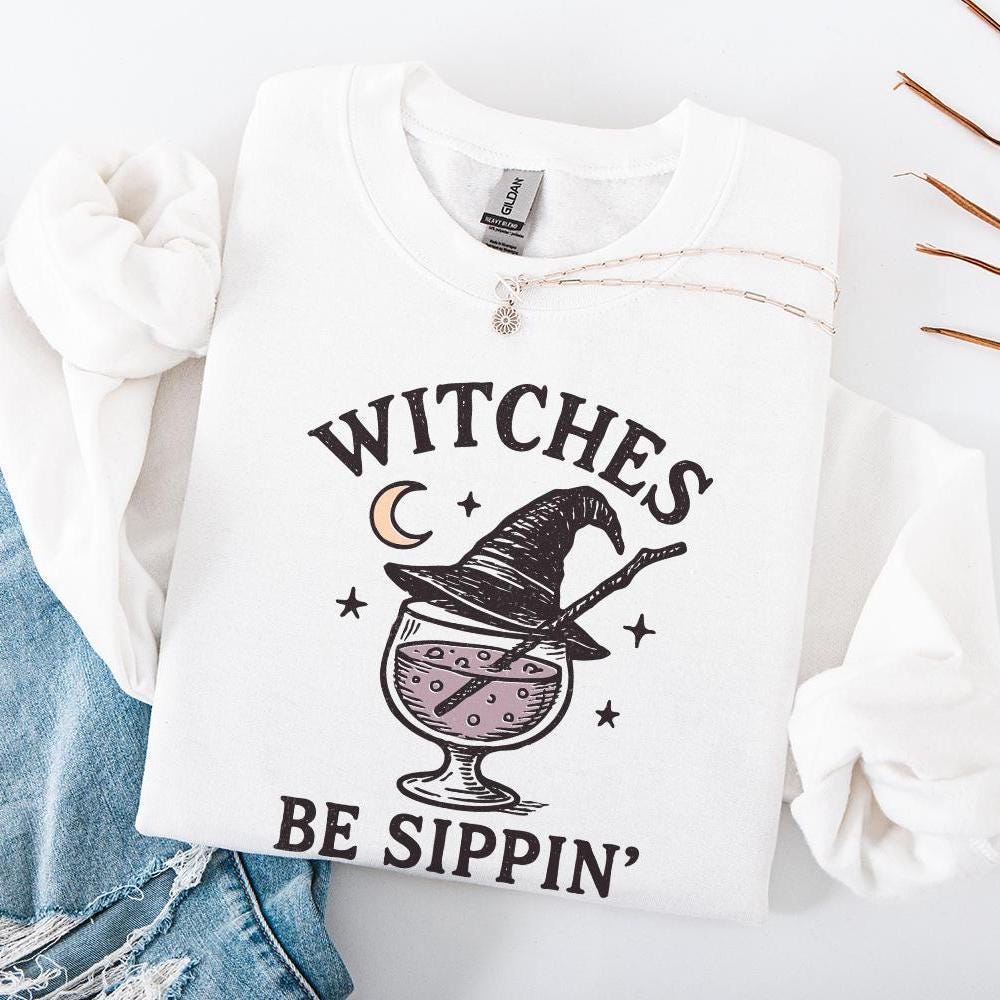 Witches Be Sippin' PNG, Funny Witch Hat and Potion Drink Art - 300 DPI