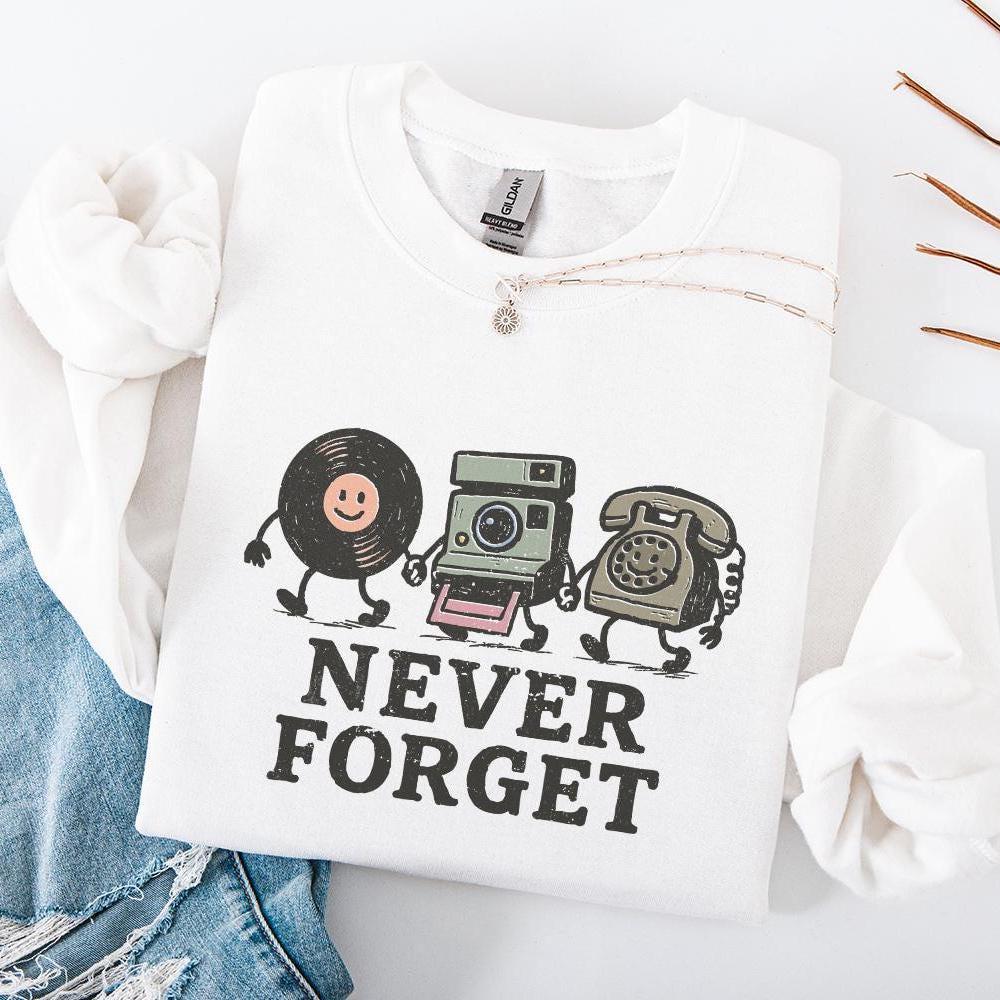 Never Forget PNG, Retro Vinyl Camera Phone Printable - 300 DPI Design for