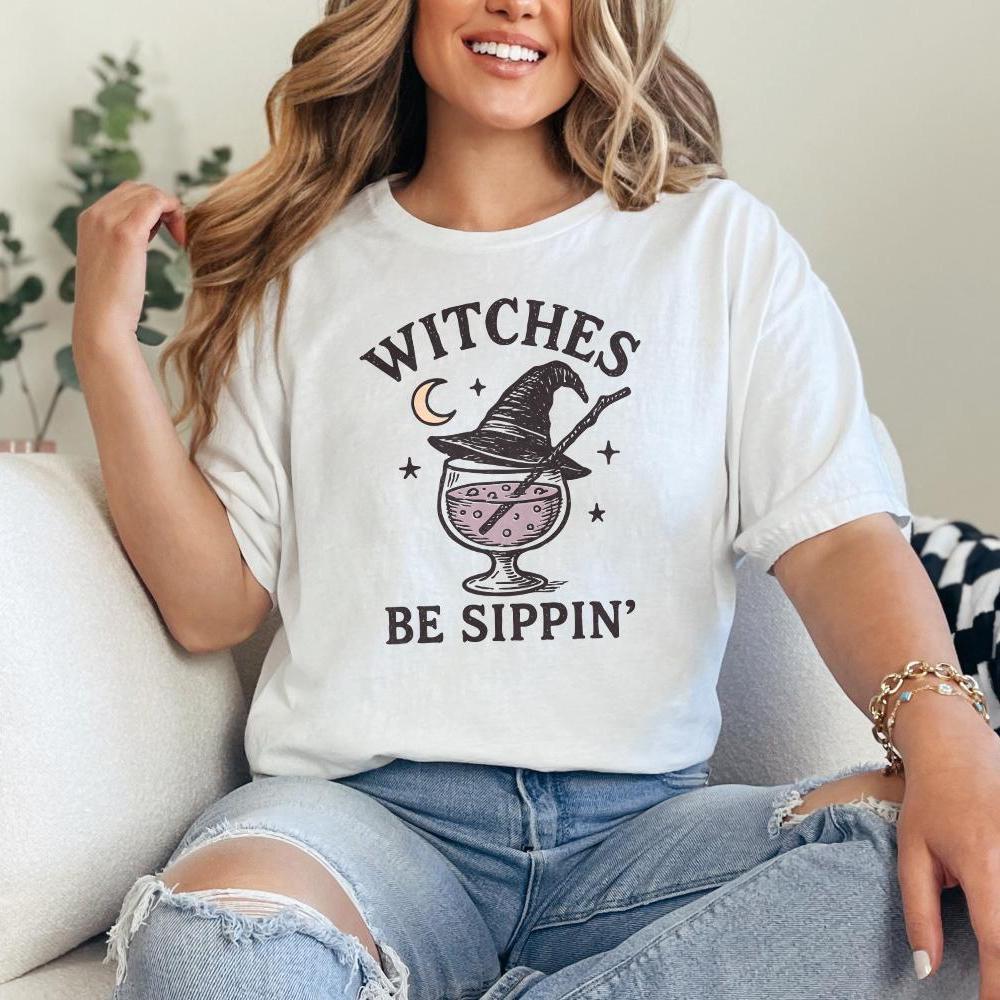 Witches Be Sippin' PNG, Funny Witch Hat and Potion Drink Art - 300 DPI