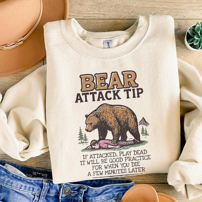 Bear Attack Tip PNG, If Attacked Play Dead - 300 DPI Design for T-Shirt