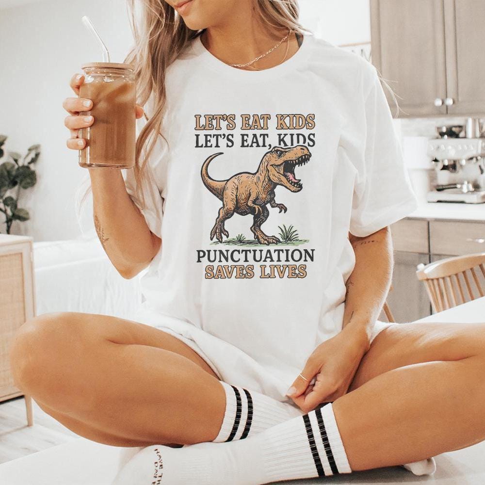 Let's Eat Kids PNG, Funny Dinosaur Digital Download - 300 DPI Design for