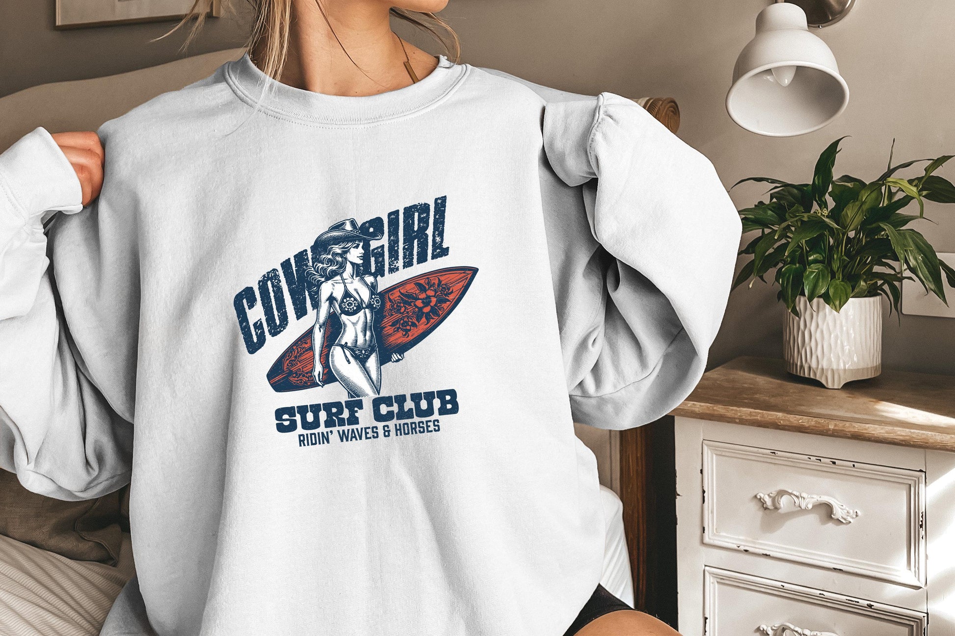 Cowgirl Surf Club PNG, Coastal Western Shirt Design - 300 DPI Design for