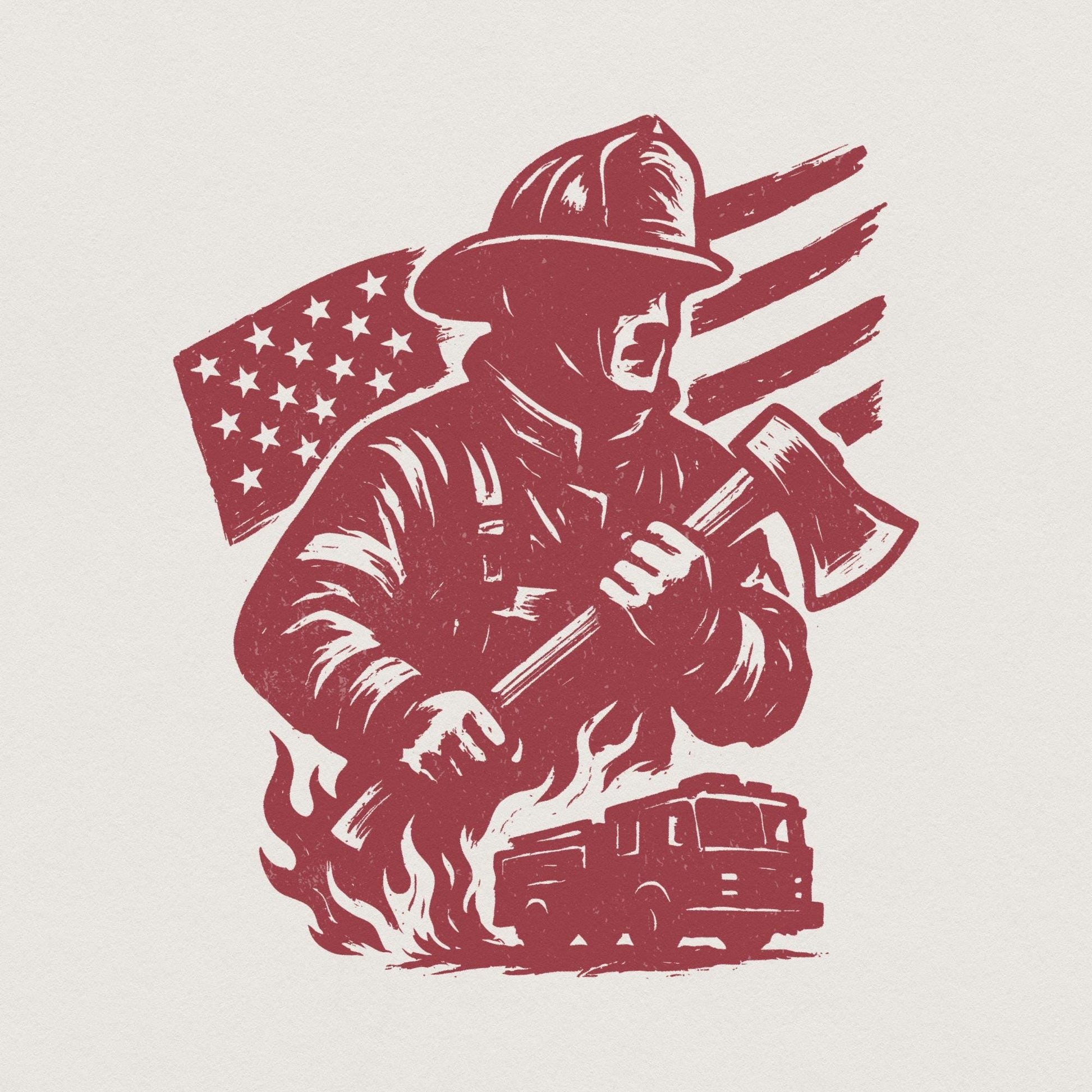 Firefighter PNG, American Flag Fireman Digital Download - 300 DPI Design