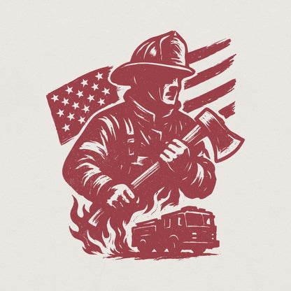 Firefighter PNG, American Flag Fireman Digital Download - 300 DPI Design
