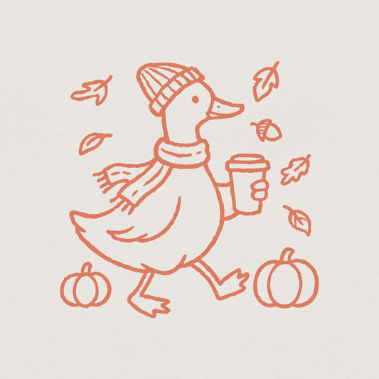 Autumn Vibes Duck PNG, Cute Fall Animal Coffee Design - 300 DPI Design