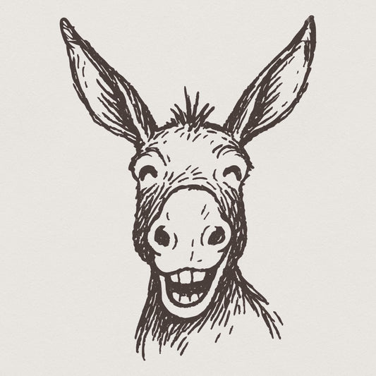 Funny Donkey PNG, Smiling Animal Clipart - 300 DPI Design for T-Shirt