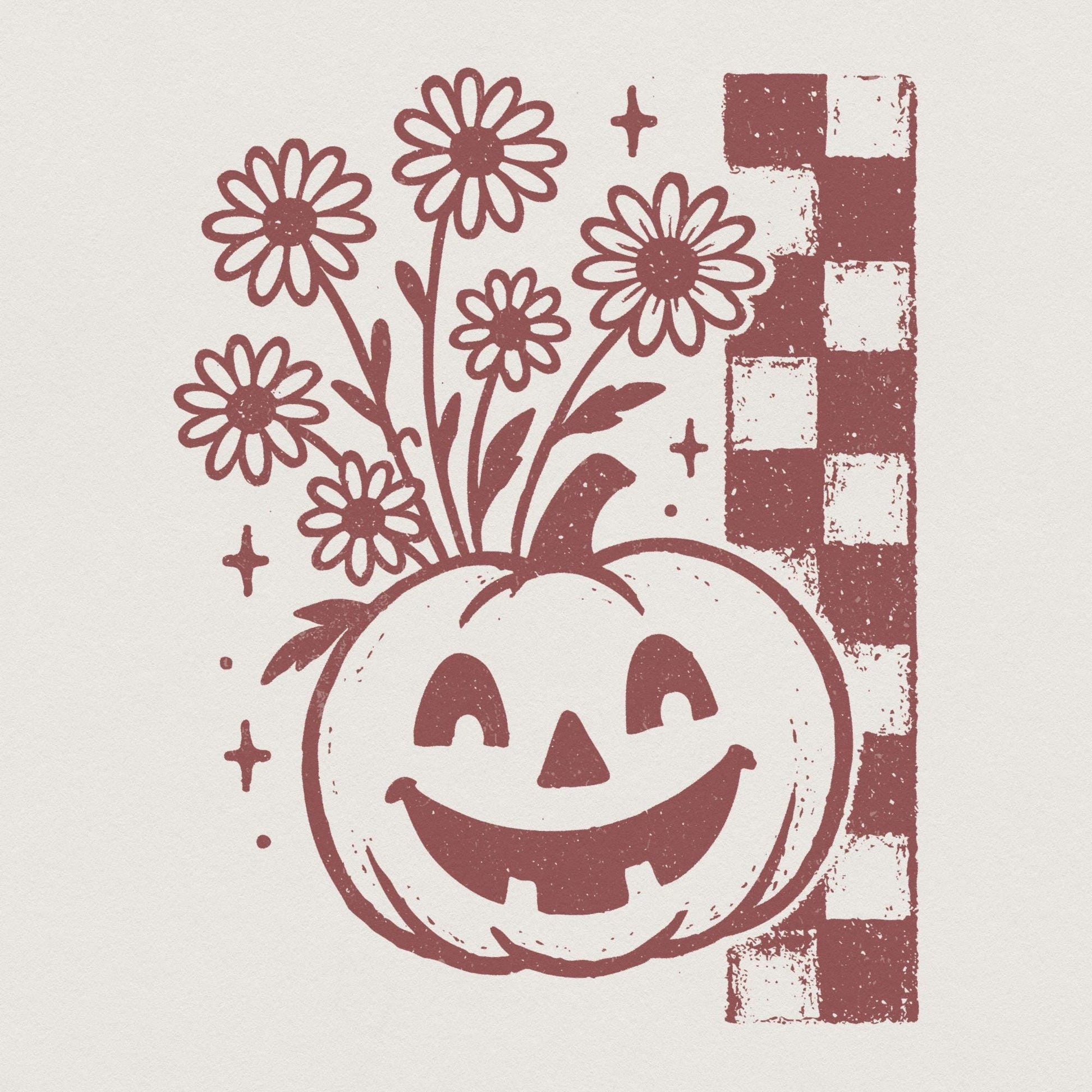 Pumpkin With Flowers PNG, Retro Halloween Digital Download - 300 DPI