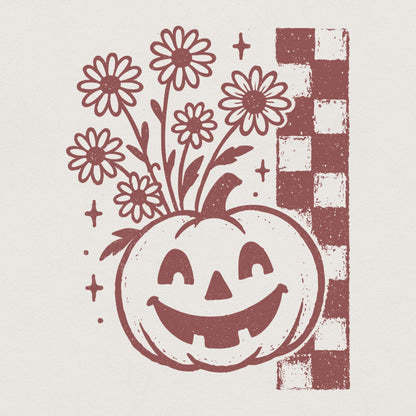 Pumpkin With Flowers PNG, Retro Halloween Digital Download - 300 DPI