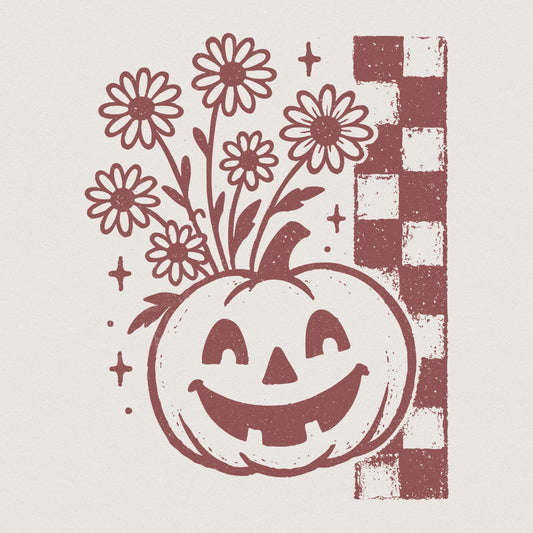 Pumpkin With Flowers PNG, Retro Halloween Digital Download - 300 DPI
