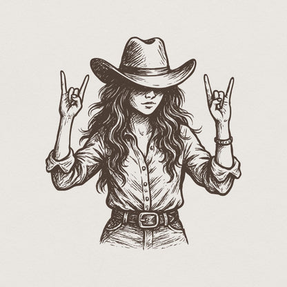 Cowgirl PNG, Western Rocker Girl Digital Download - 300 DPI Design for