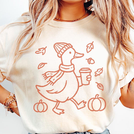 Autumn Vibes Duck PNG, Cute Fall Animal Coffee Design - 300 DPI Design