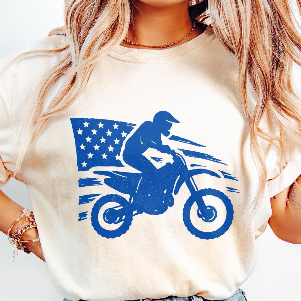 Motocross Biker USA Flag PNG, Patriotic Dirt Bike Digital Download - 300