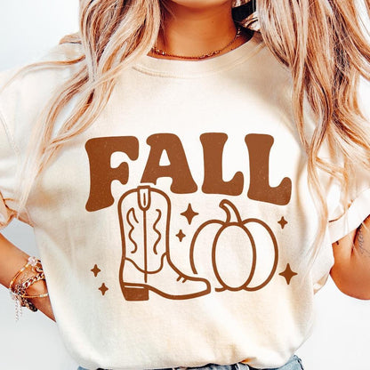 Fall PNG, Cowboy Boot and Pumpkin Design - 300 DPI Design for T-Shirt