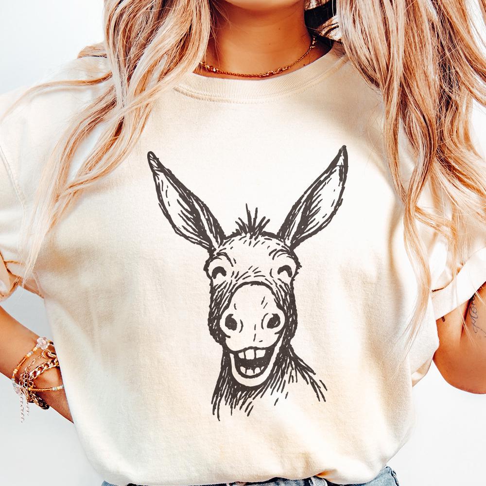 Funny Donkey PNG, Smiling Animal Clipart - 300 DPI Design for T-Shirt