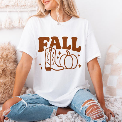 Fall PNG, Cowboy Boot and Pumpkin Design - 300 DPI Design for T-Shirt