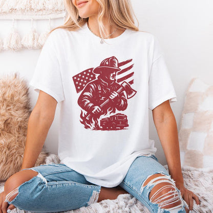 Firefighter PNG, American Flag Fireman Digital Download - 300 DPI Design