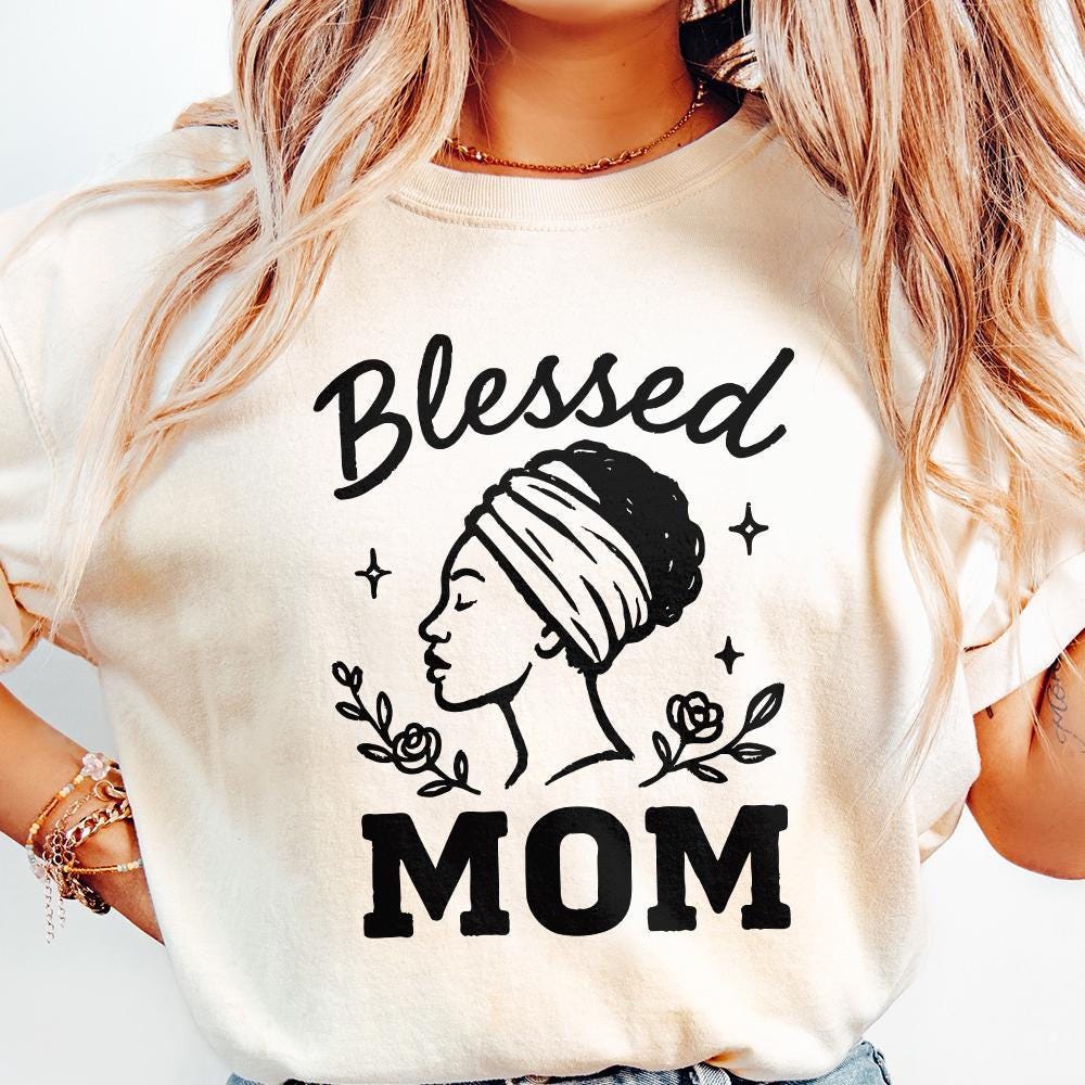 Blessed Mom PNG, Floral Afro Woman Sublimation - 300 DPI Design for T-Shirt