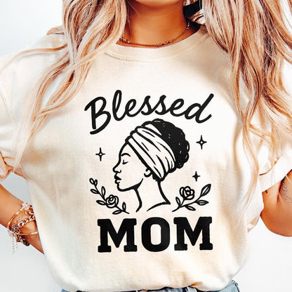 Blessed Mom PNG, Floral Afro Woman Sublimation - 300 DPI Design for T-Shirt