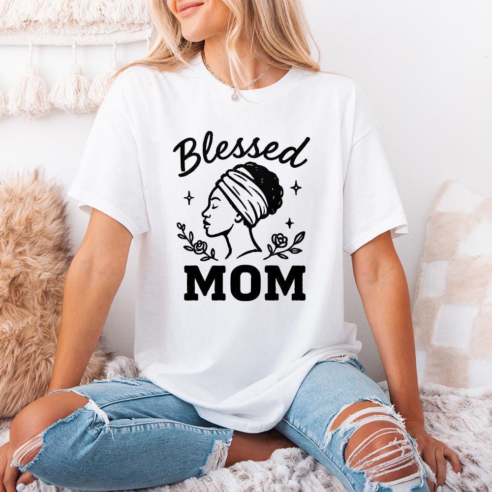 Blessed Mom PNG, Floral Afro Woman Sublimation - 300 DPI Design for T-Shirt