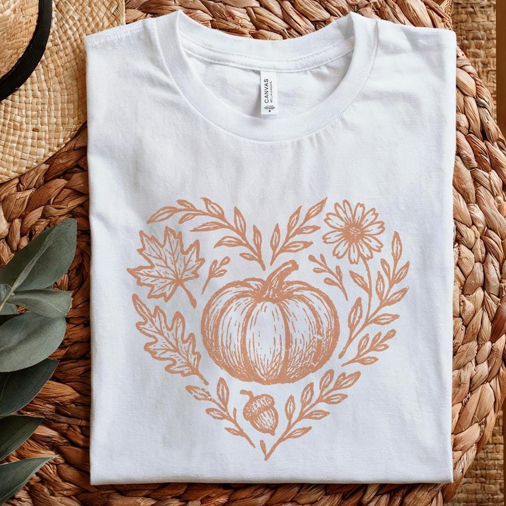 Pumpkin PNG, Fall Floral Heart Digital Download - 300 DPI Design for