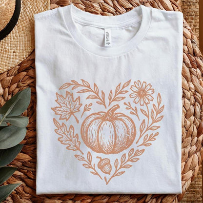 Pumpkin PNG, Fall Floral Heart Digital Download - 300 DPI Design for