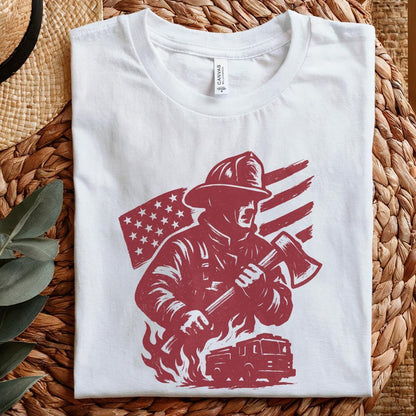 Firefighter PNG, American Flag Fireman Digital Download - 300 DPI Design