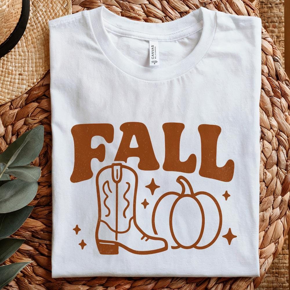 Fall PNG, Cowboy Boot and Pumpkin Design - 300 DPI Design for T-Shirt