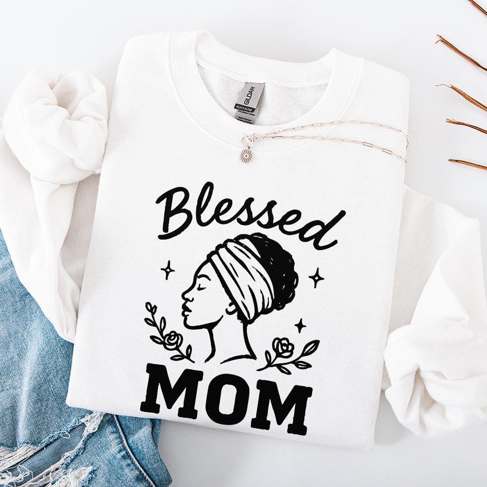 Blessed Mom PNG, Floral Afro Woman Sublimation - 300 DPI Design for T-Shirt