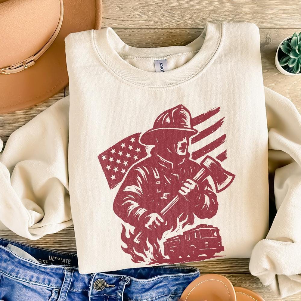 Firefighter PNG, American Flag Fireman Digital Download - 300 DPI Design