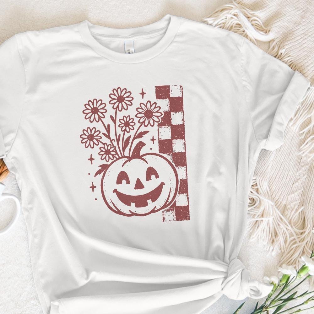 Pumpkin With Flowers PNG, Retro Halloween Digital Download - 300 DPI
