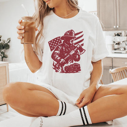 Firefighter PNG, American Flag Fireman Digital Download - 300 DPI Design