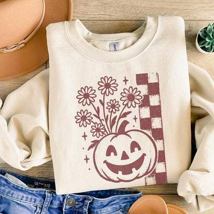 Pumpkin With Flowers PNG, Retro Halloween Digital Download - 300 DPI