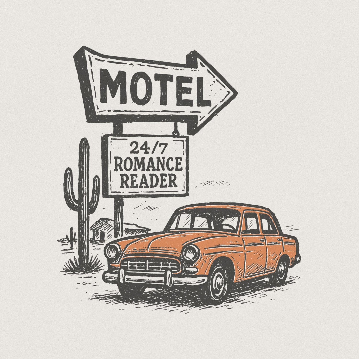 24/7 Romance Reader Motel PNG, Retro Car Art Digital Download - 300 DPI