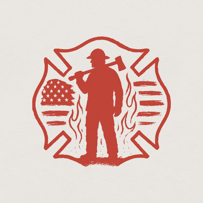 Firefighter Silhouette PNG, American Flag Maltese Cross - 300 DPI Design