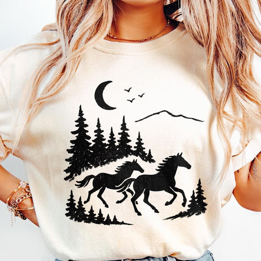 Wild Horses PNG, Forest Landscape Digital Download - 300 DPI Design for