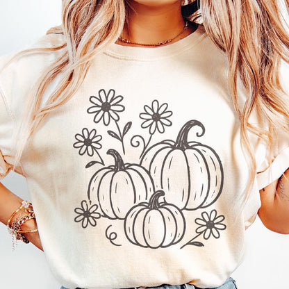 Pumpkin And Daisy PNG, Fall Flowers Digital Download - 300 DPI Design for